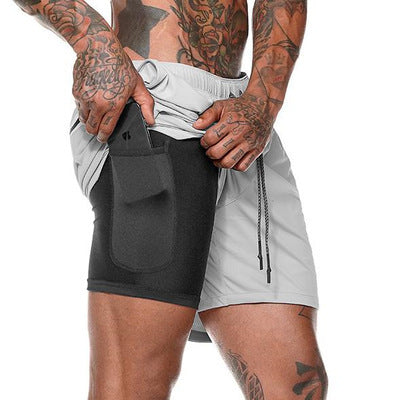 Quick Drying And Breathable Double Layer Men's Fitness Shorts (Pocket zipper） - versaley