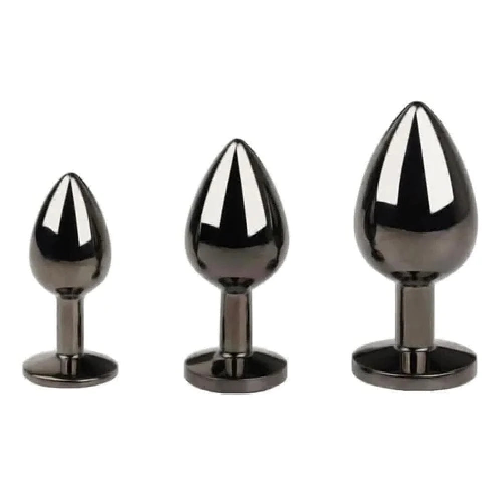 GUNMETAL JEWEL METAL BUTT PLUG 3PCS SET  versaley