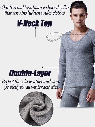 V-Neck Thermal Underwear With Fleece Lined