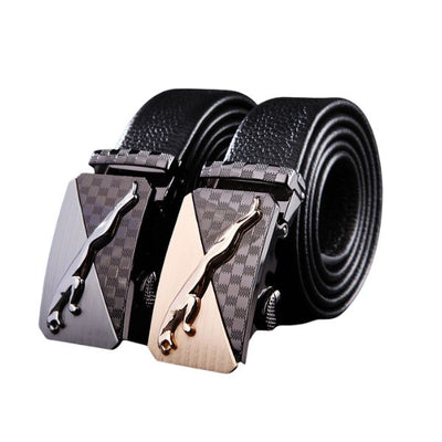 Automatic Buckle Head Layer Cowhide Leather Belt - versaley