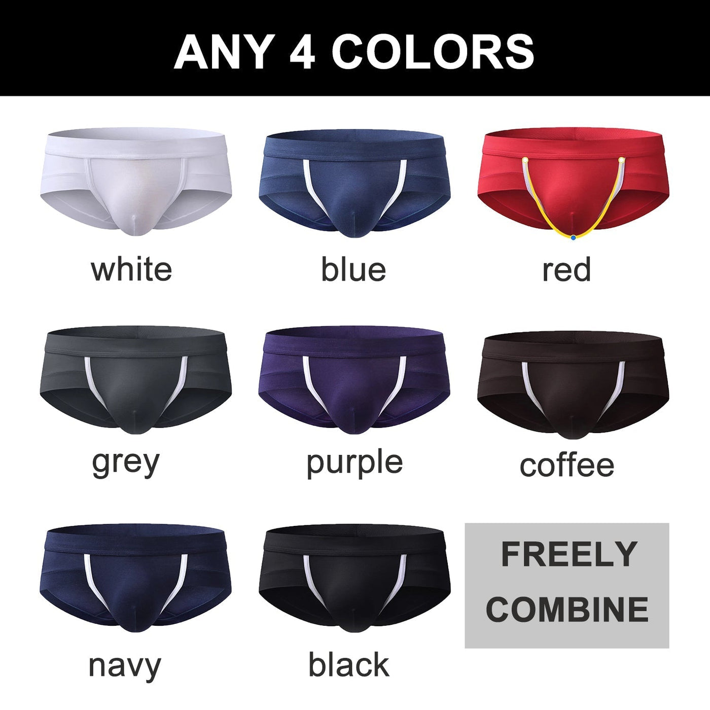 4 Pack Modal Breathable Underwear U Convex Pouch Briefs - versaley