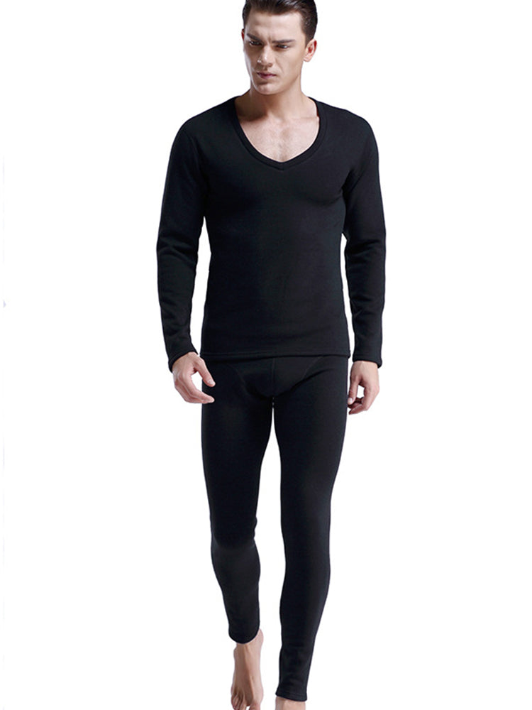 V-Neck Thermal Underwear With Fleece Lined