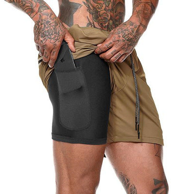 Quick Drying And Breathable Double Layer Men's Fitness Shorts (Pocket zipper） - versaley