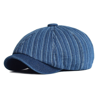 "KMD" Striped Newsboy Cotton Cap - versaley