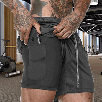 Quick Drying And Breathable Double Layer Men's Fitness Shorts (Pocket zipper） - versaley