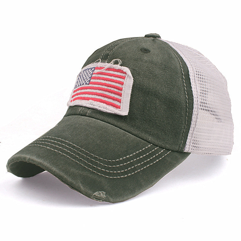 FLAG EMBROIDERED WASHED BASEBALL CAP - versaley
