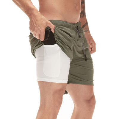 Quick Drying And Breathable Double Layer Men's Fitness Shorts (Pocket zipper） - versaley