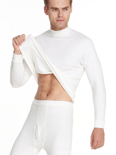 High-collar Thermal Cotton Couple Underwear Pajamas Set