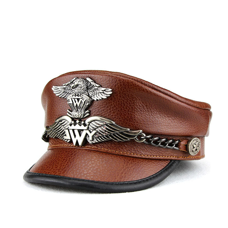 "S&A" Cowhide captain biker retro punk cap - versaley