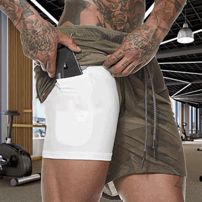 Quick Drying And Breathable Double Layer Men's Fitness Shorts (Pocket zipper） - versaley