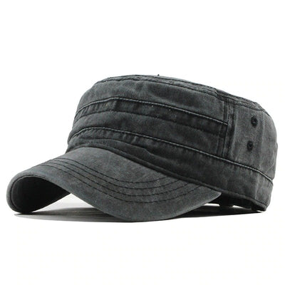 Washed Cotton Army Flat Top Caps - versaley