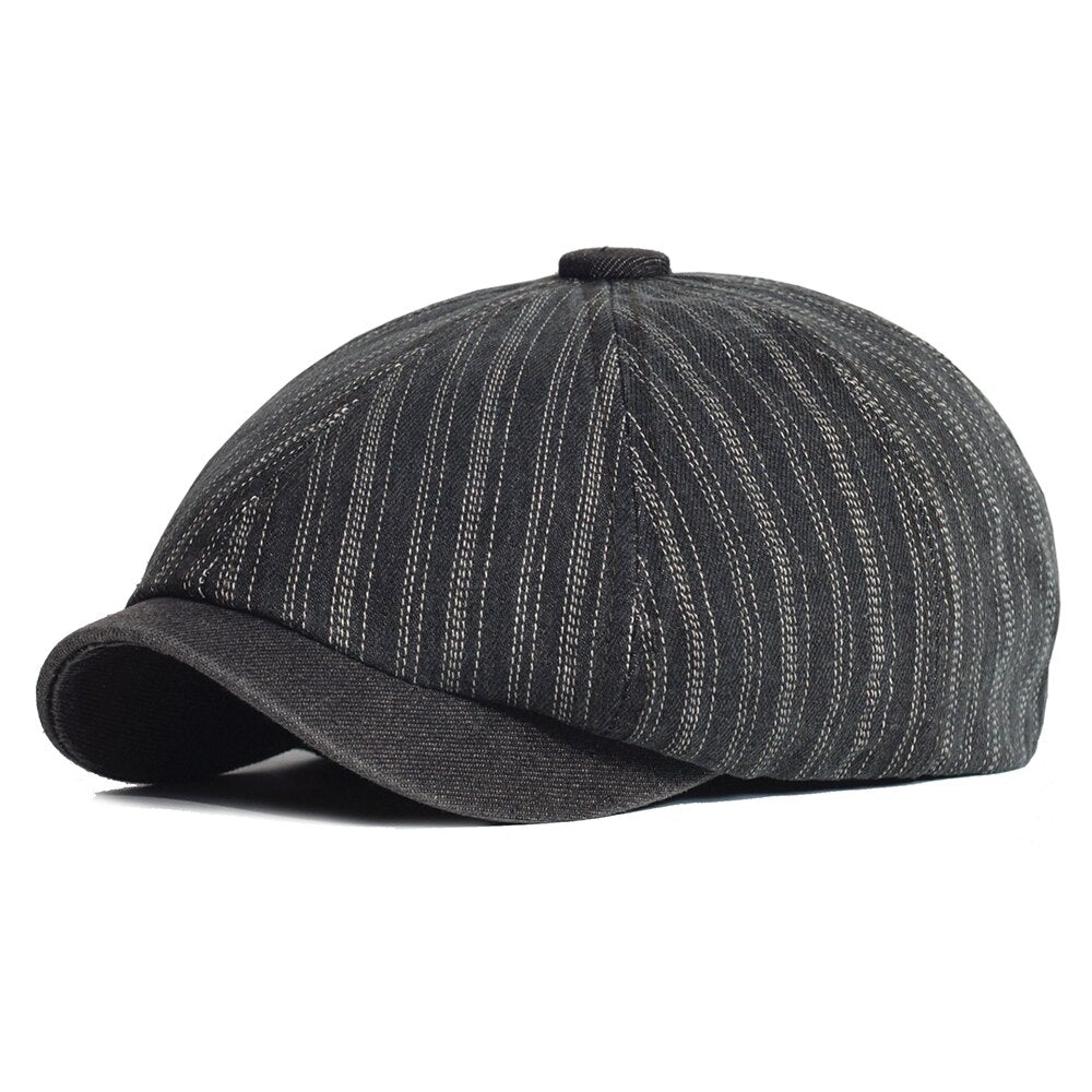 "KMD" Striped Newsboy Cotton Cap - versaley