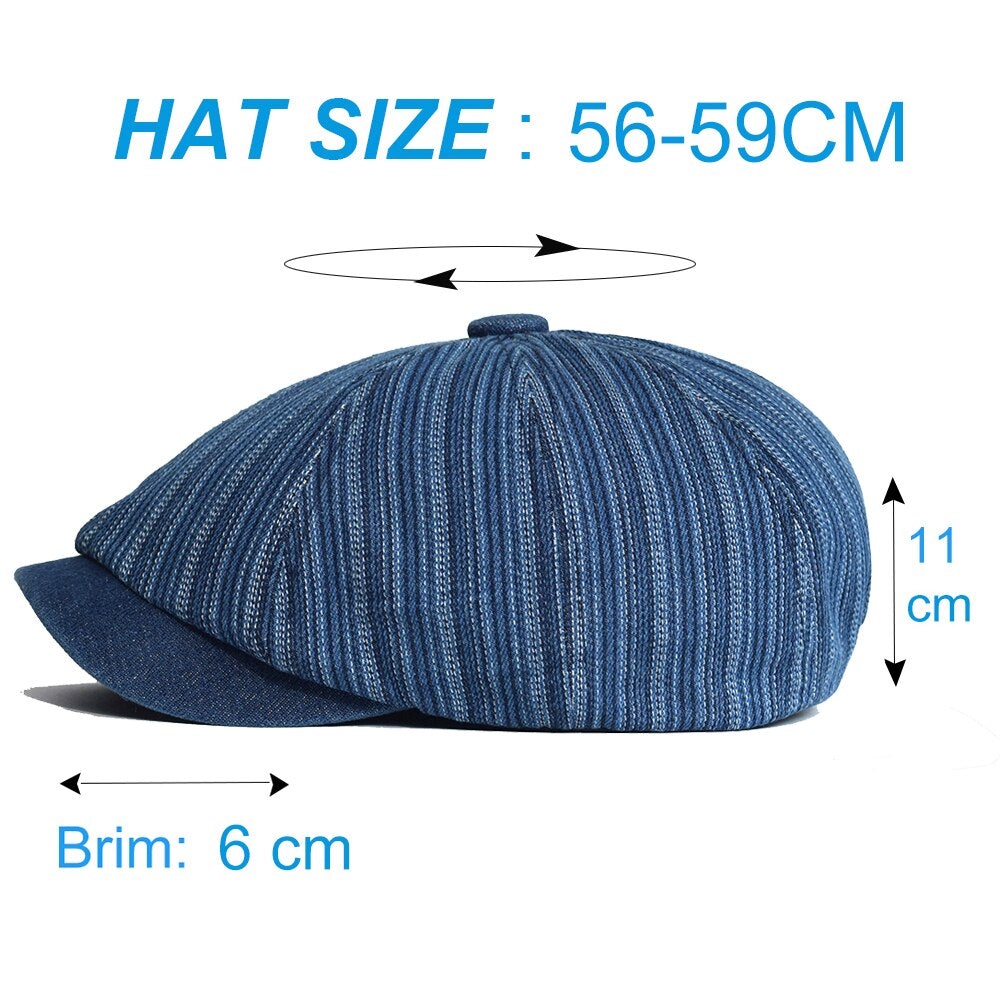 "KMD" Striped Newsboy Cotton Cap - versaley