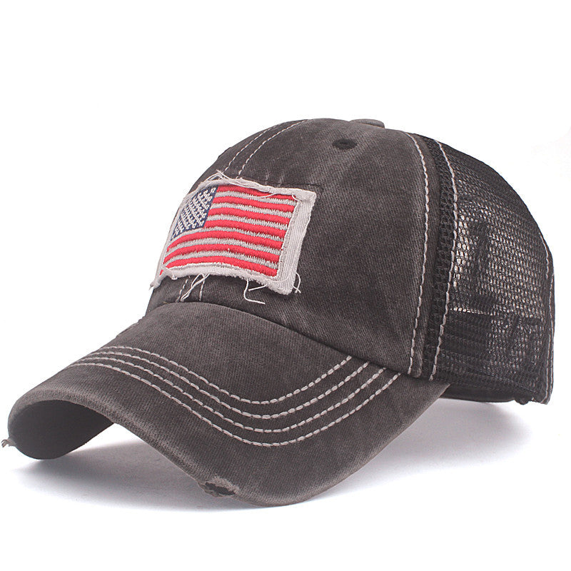 FLAG EMBROIDERED WASHED BASEBALL CAP - versaley