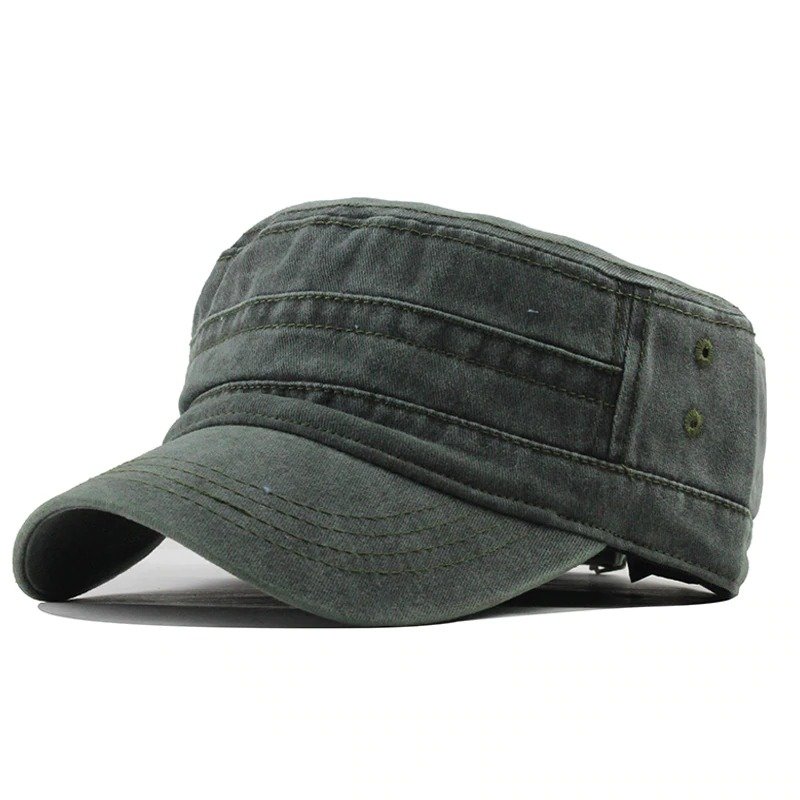 Washed Cotton Army Flat Top Caps - versaley