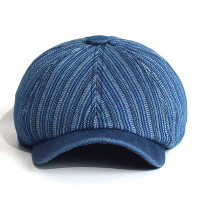 "KMD" Striped Newsboy Cotton Cap - versaley