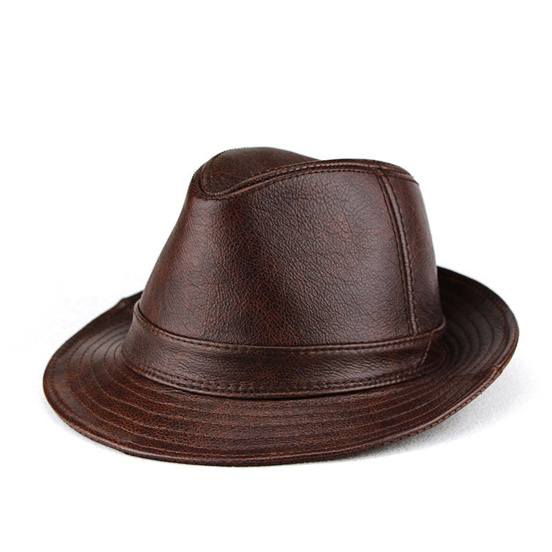 “Jazz” Head layer of real cowhide leather gentleman bowler hat - versaley