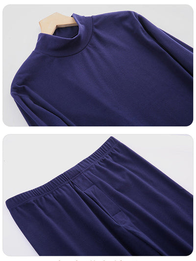 Mid Collar Fleece Thermal Underwear Couple Pajama Set
