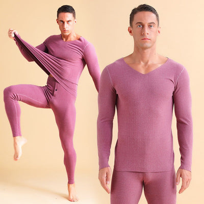 Men's V-neck Fleece Thermal Underwear Set