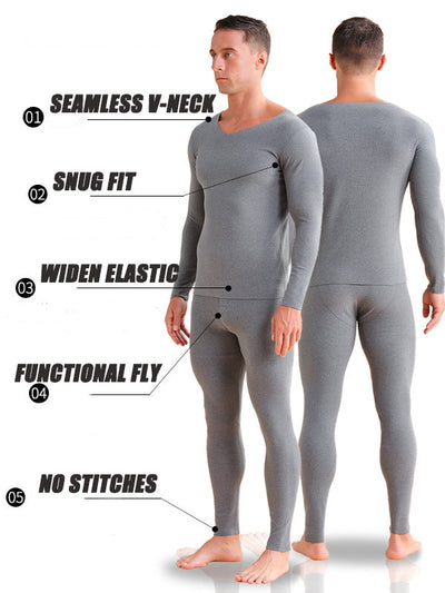 Men's V-neck Fleece Thermal Underwear Set