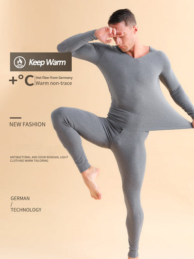 Men's V-neck Fleece Thermal Underwear Set