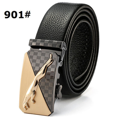 Automatic Buckle Head Layer Cowhide Leather Belt - versaley