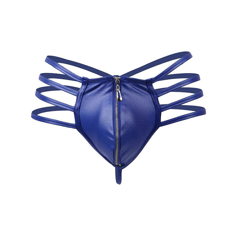 Sexy Leather Zipper Style Men's Thong