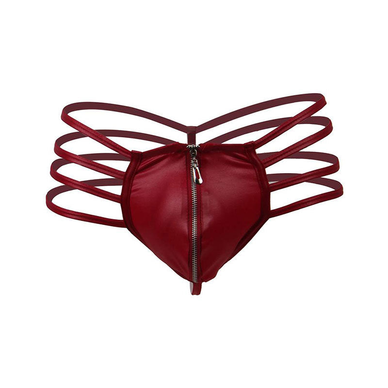 Sexy Leather Zipper Style Men's Thong