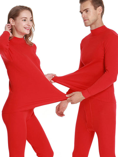 High-collar Thermal Cotton Couple Underwear Pajamas Set