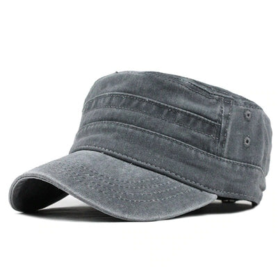 Washed Cotton Army Flat Top Caps - versaley