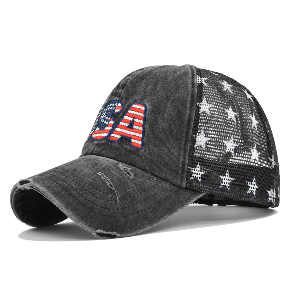 OLD EMBROIDERED MESH FIVE-POINTED STAR BASEBALL CAP - versaley
