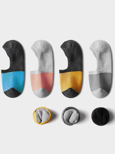 4 Pack Mens Color Block No-show Socks