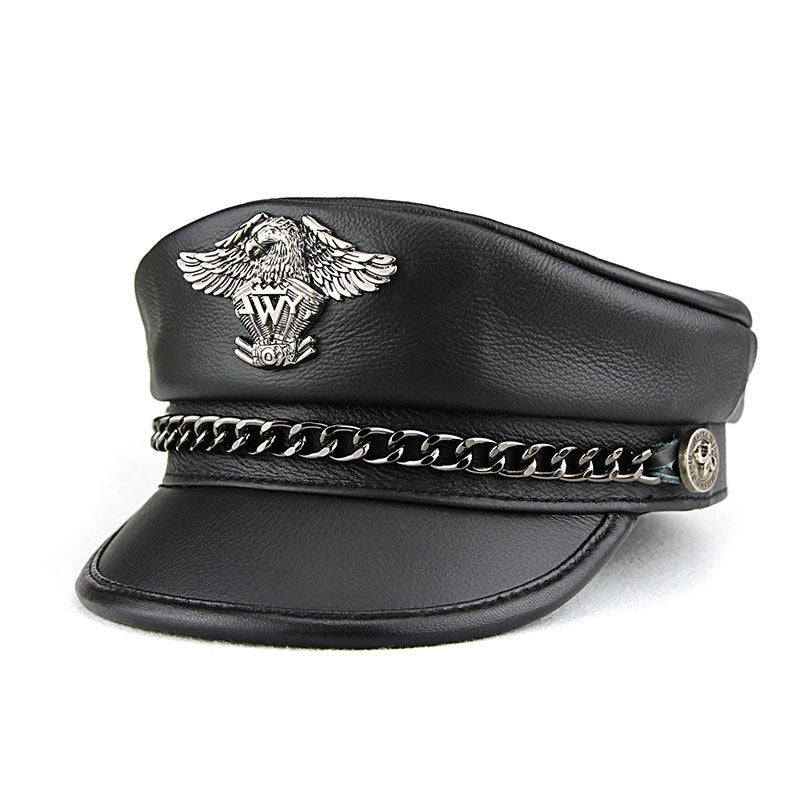 "S&A" Cowhide captain biker retro punk cap - versaley