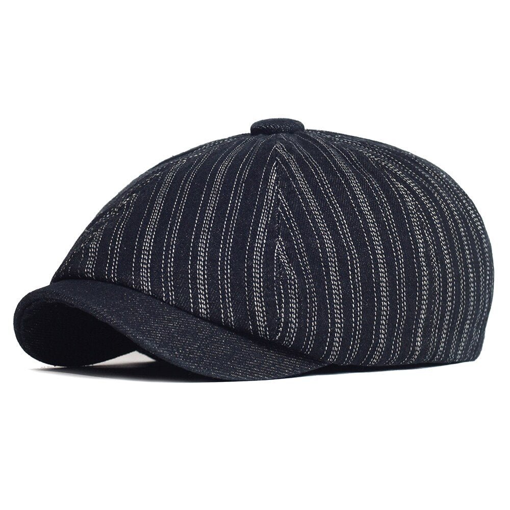 "KMD" Striped Newsboy Cotton Cap - versaley