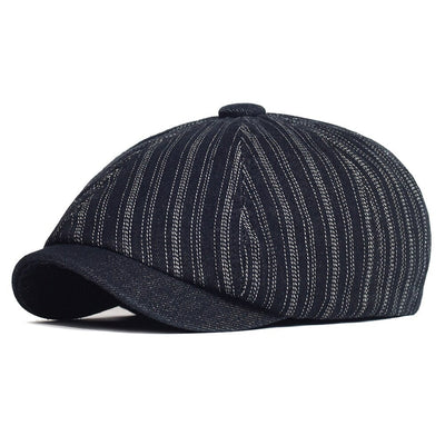 "KMD" Striped Newsboy Cotton Cap - versaley