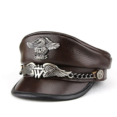 "S&A" Cowhide captain biker retro punk cap - versaley