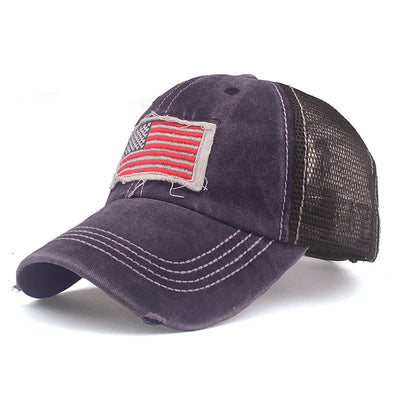 FLAG EMBROIDERED WASHED BASEBALL CAP - versaley