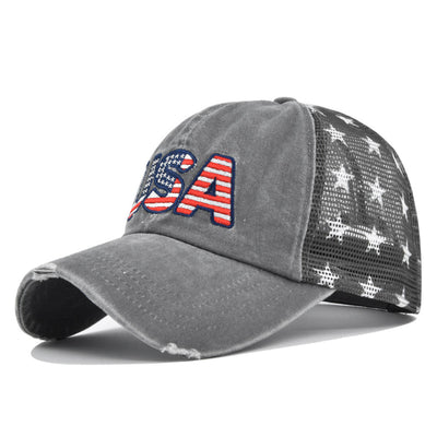 OLD EMBROIDERED MESH FIVE-POINTED STAR BASEBALL CAP - versaley
