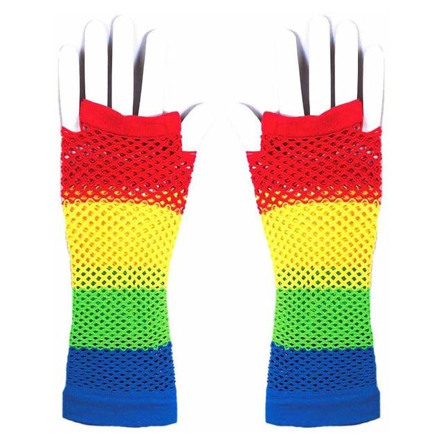 Rainbow Fishnet Fingerless Gloves - Oh My Underwear