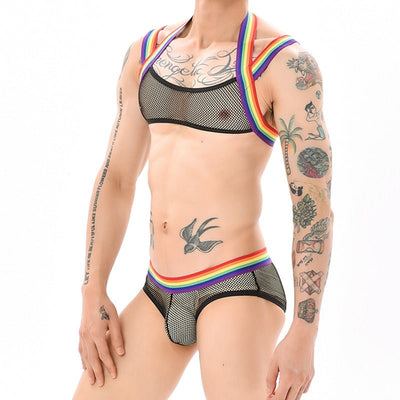 Rainbow Mesh Harness + Briefs - Oh My Underwear
