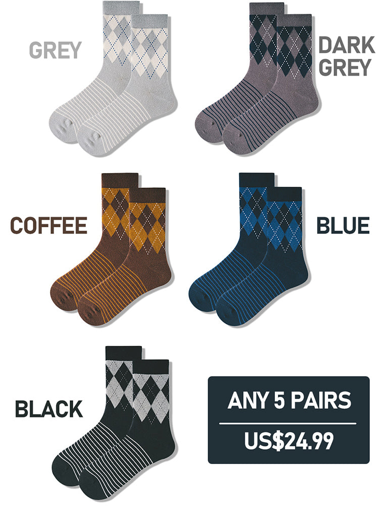 5 Pack Men's Vintage Diamond Socks